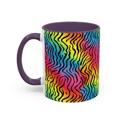 Rainbow Zebra Print Mug 11oz 15oz | Colorful Animal Cup | Bold Gift for Her - Thumbnail 3