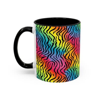 Rainbow Zebra Print Mug 11oz 15oz | Colorful Animal Cup | Bold Gift for Her - Thumbnail 3