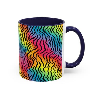 Rainbow Zebra Print Mug 11oz 15oz | Colorful Animal Cup | Bold Gift for Her - Thumbnail 2
