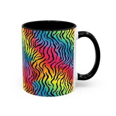Rainbow Zebra Print Mug 11oz 15oz | Colorful Animal Cup | Bold Gift for Her - Thumbnail 2