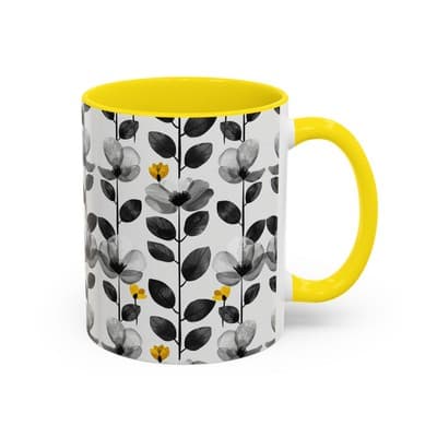 Black & White Floral Mug 11oz 15oz | Modern Botanical Cup | Gift for Her Home - Thumbnail 2