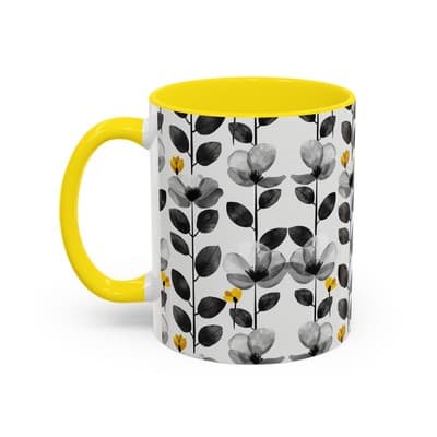 Black & White Floral Mug 11oz 15oz | Modern Botanical Cup | Gift for Her Home - Thumbnail 3