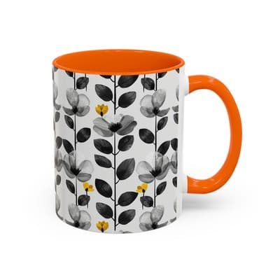 Black & White Floral Mug 11oz 15oz | Modern Botanical Cup | Gift for Her Home - Thumbnail 2