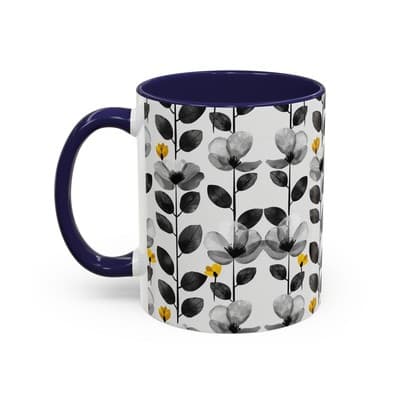 Black & White Floral Mug 11oz 15oz | Modern Botanical Cup | Gift for Her Home - Thumbnail 3