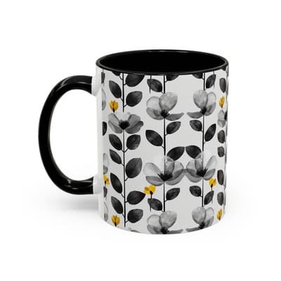 Black & White Floral Mug 11oz 15oz | Modern Botanical Cup | Gift for Her Home - Thumbnail 3