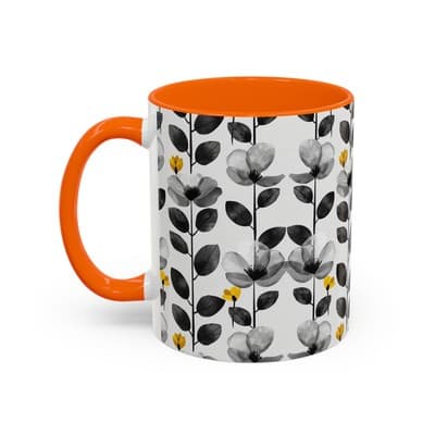Black & White Floral Mug 11oz 15oz | Modern Botanical Cup | Gift for Her Home - Thumbnail 3