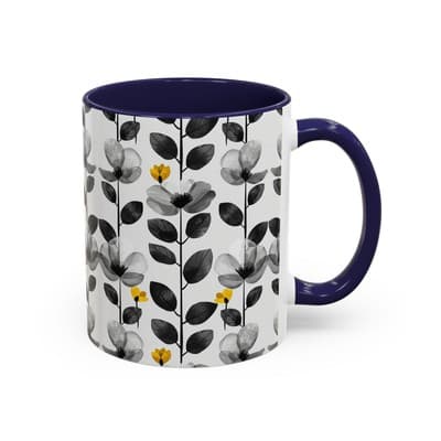 Black & White Floral Mug 11oz 15oz | Modern Botanical Cup | Gift for Her Home - Thumbnail 2