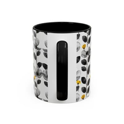 Black & White Floral Mug 11oz 15oz | Modern Botanical Cup | Gift for Her Home - Thumbnail 4