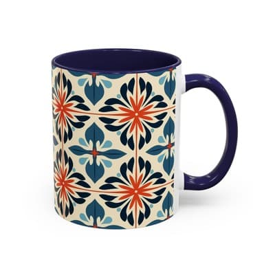 Boho Tile Coffee Mug 11oz 15oz | Floral Ceramic Cup | Gift for Stylish Homes - Thumbnail 2