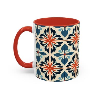 Boho Tile Coffee Mug 11oz 15oz | Floral Ceramic Cup | Gift for Stylish Homes - Thumbnail 3
