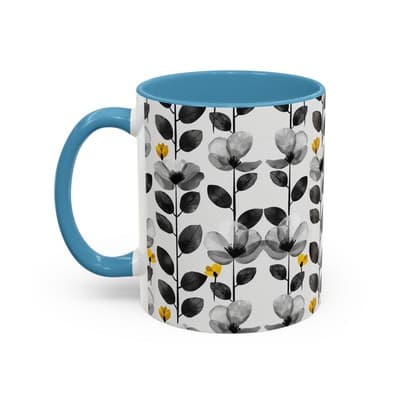 Black & White Floral Mug 11oz 15oz | Modern Botanical Cup | Gift for Her Home - Thumbnail 3