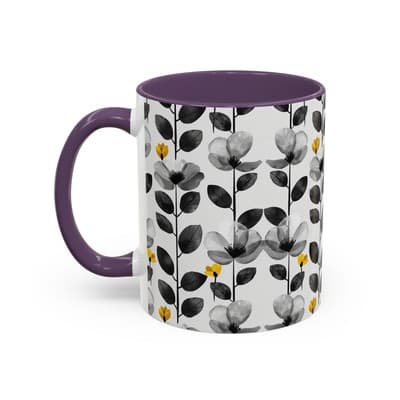 Black & White Floral Mug 11oz 15oz | Modern Botanical Cup | Gift for Her Home - Thumbnail 3