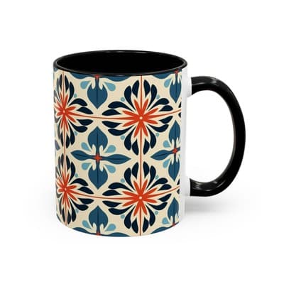 Boho Tile Coffee Mug 11oz 15oz | Floral Ceramic Cup | Gift for Stylish Homes - Thumbnail 2