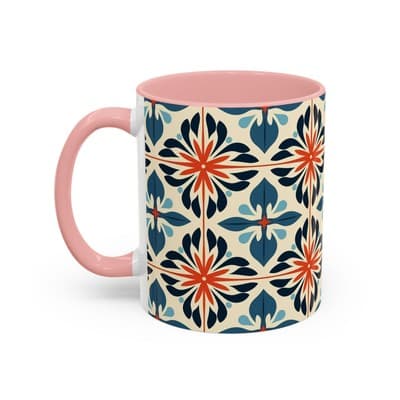 Boho Tile Coffee Mug 11oz 15oz | Floral Ceramic Cup | Gift for Stylish Homes - Thumbnail 3