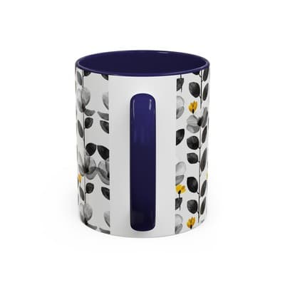 Black & White Floral Mug 11oz 15oz | Modern Botanical Cup | Gift for Her Home - Thumbnail 4