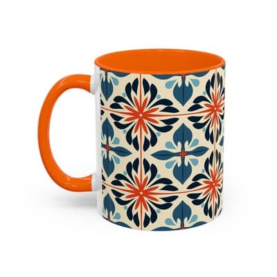Boho Tile Coffee Mug 11oz 15oz | Floral Ceramic Cup | Gift for Stylish Homes - Thumbnail 3