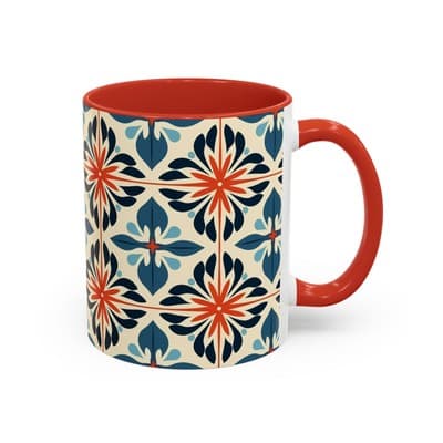Boho Tile Coffee Mug 11oz 15oz | Floral Ceramic Cup | Gift for Stylish Homes - Thumbnail 2