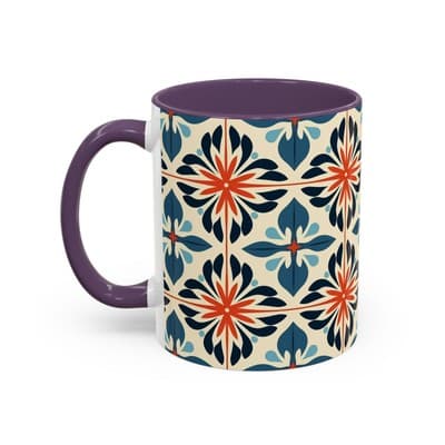 Boho Tile Coffee Mug 11oz 15oz | Floral Ceramic Cup | Gift for Stylish Homes - Thumbnail 3