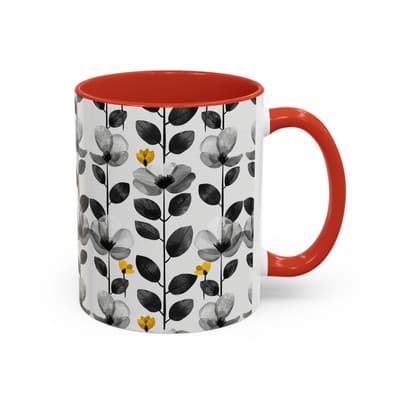 Black & White Floral Mug 11oz 15oz | Modern Botanical Cup | Gift for Her Home - Thumbnail 2