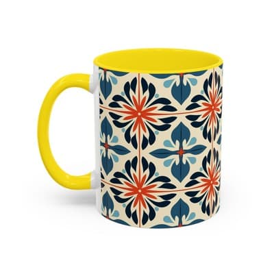 Boho Tile Coffee Mug 11oz 15oz | Floral Ceramic Cup | Gift for Stylish Homes - Thumbnail 3