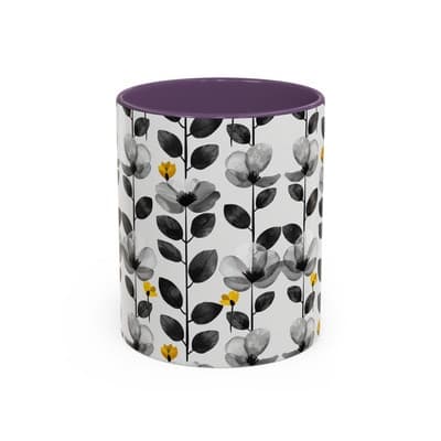 Black & White Floral Mug 11oz 15oz | Modern Botanical Cup | Gift for Her Home