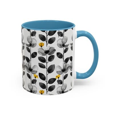 Black & White Floral Mug 11oz 15oz | Modern Botanical Cup | Gift for Her Home - Thumbnail 2