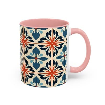 Boho Tile Coffee Mug 11oz 15oz | Floral Ceramic Cup | Gift for Stylish Homes - Thumbnail 2