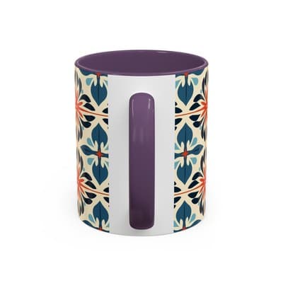 Boho Tile Coffee Mug 11oz 15oz | Floral Ceramic Cup | Gift for Stylish Homes - Thumbnail 4