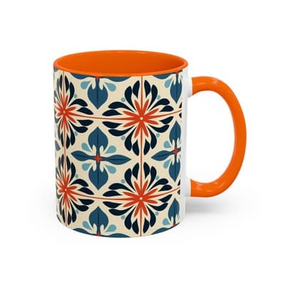 Boho Tile Coffee Mug 11oz 15oz | Floral Ceramic Cup | Gift for Stylish Homes - Thumbnail 2