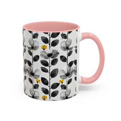 Black & White Floral Mug 11oz 15oz | Modern Botanical Cup | Gift for Her Home - Thumbnail 2