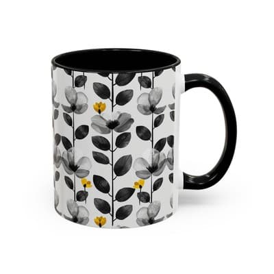 Black & White Floral Mug 11oz 15oz | Modern Botanical Cup | Gift for Her Home - Thumbnail 2