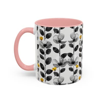 Black & White Floral Mug 11oz 15oz | Modern Botanical Cup | Gift for Her Home - Thumbnail 3