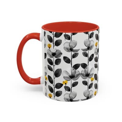 Black & White Floral Mug 11oz 15oz | Modern Botanical Cup | Gift for Her Home - Thumbnail 3