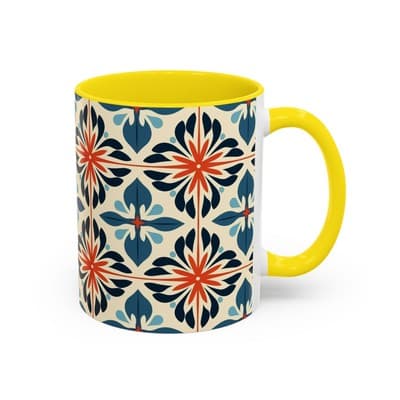 Boho Tile Coffee Mug 11oz 15oz | Floral Ceramic Cup | Gift for Stylish Homes - Thumbnail 2