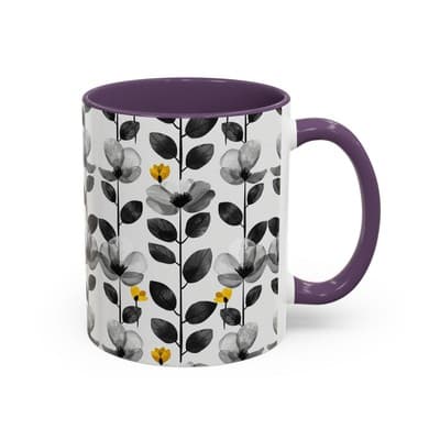 Black & White Floral Mug 11oz 15oz | Modern Botanical Cup | Gift for Her Home - Thumbnail 2