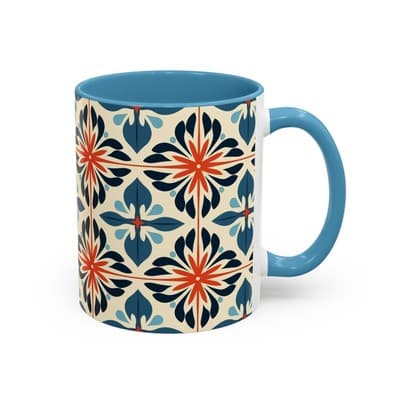 Boho Tile Coffee Mug 11oz 15oz | Floral Ceramic Cup | Gift for Stylish Homes - Thumbnail 2