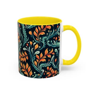 Bold Botanical Coffee Mug 11oz 15oz | Colorful Nature Cup | Artistic Gift Idea - Thumbnail 2