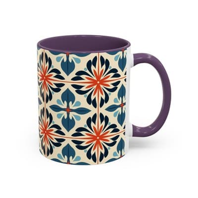 Boho Tile Coffee Mug 11oz 15oz | Floral Ceramic Cup | Gift for Stylish Homes - Thumbnail 2