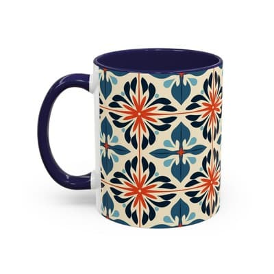 Boho Tile Coffee Mug 11oz 15oz | Floral Ceramic Cup | Gift for Stylish Homes - Thumbnail 3