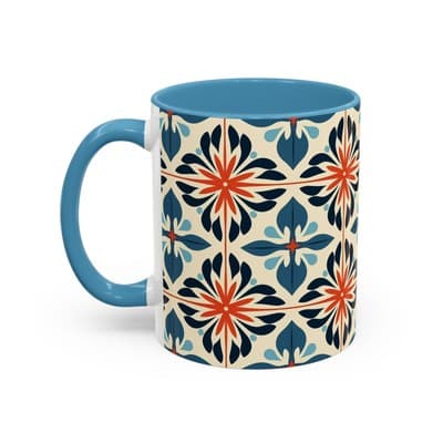 Boho Tile Coffee Mug 11oz 15oz | Floral Ceramic Cup | Gift for Stylish Homes - Thumbnail 3