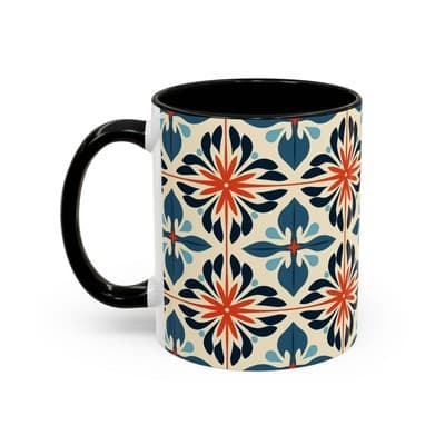 Boho Tile Coffee Mug 11oz 15oz | Floral Ceramic Cup | Gift for Stylish Homes - Thumbnail 3
