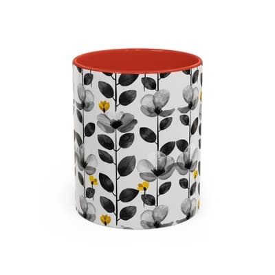 Black & White Floral Mug 11oz 15oz | Modern Botanical Cup | Gift for Her Home