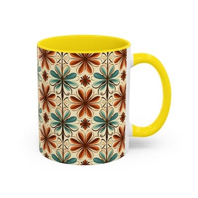 Boho Retro Floral Mug 11oz 15oz | Vintage Coffee Cup | Fun Colorful Kitchen Gift - Thumbnail 2