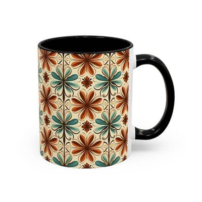 Boho Retro Floral Mug 11oz 15oz | Vintage Coffee Cup | Fun Colorful Kitchen Gift - Thumbnail 2