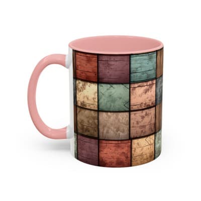 Rustic Patchwork Coffee Mug 11oz 15oz | Vintage Home Gift | Cozy Country Cup - Thumbnail 3