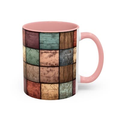 Rustic Patchwork Coffee Mug 11oz 15oz | Vintage Home Gift | Cozy Country Cup - Thumbnail 2
