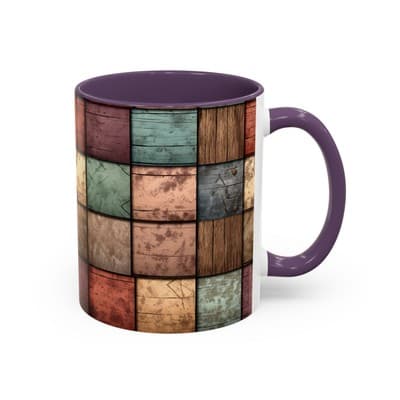 Rustic Patchwork Coffee Mug 11oz 15oz | Vintage Home Gift | Cozy Country Cup - Thumbnail 2