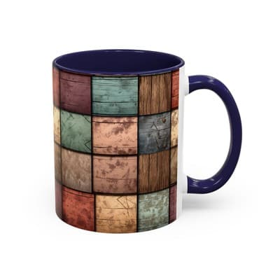Rustic Patchwork Coffee Mug 11oz 15oz | Vintage Home Gift | Cozy Country Cup - Thumbnail 2