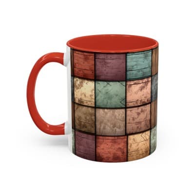 Rustic Patchwork Coffee Mug 11oz 15oz | Vintage Home Gift | Cozy Country Cup - Thumbnail 3