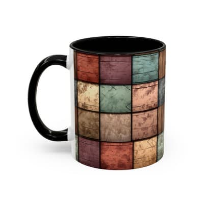 Rustic Patchwork Coffee Mug 11oz 15oz | Vintage Home Gift | Cozy Country Cup - Thumbnail 3